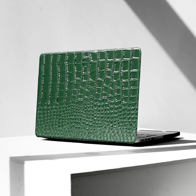 KEROM Compatible with Crocodile MacBook Air 13 Inch Case 2025-2022 M4 M3 M2 A3240 A3113 A2681, Textured Elegant Luxury Aligator Skin Snakeskin PU Leather Hardshell Case & Keyboard Cover, Emerald Green