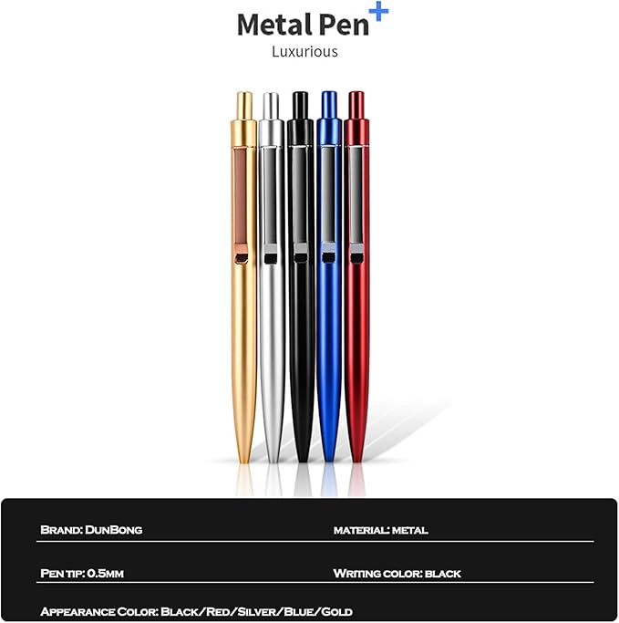 DUNBONG Blue Metal Gel Pen, Gel Ink Ballpoint Pen, Black Ink, 0.5mm Retractable Ink Pen (Blue)