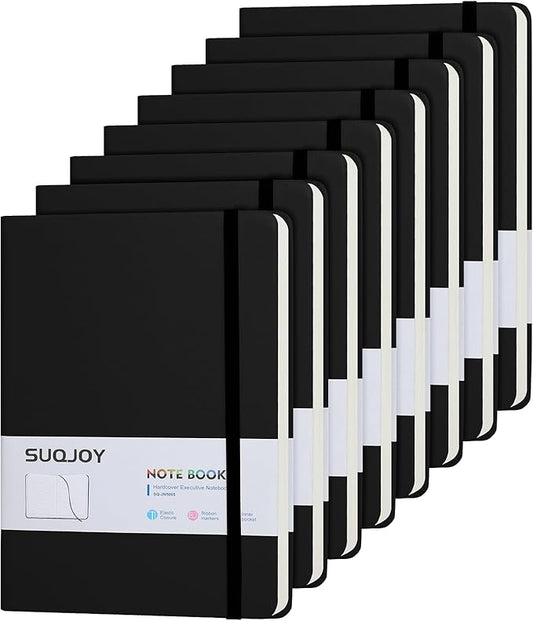 Lined Journal Notebooks for Writing, 100 GSM Thick Paper, 8 Pack Hardcover Notebooks, A5 College Ruled Notebook, Journaling Notebook for School/Travel/Office (Black- 8 Pack)
