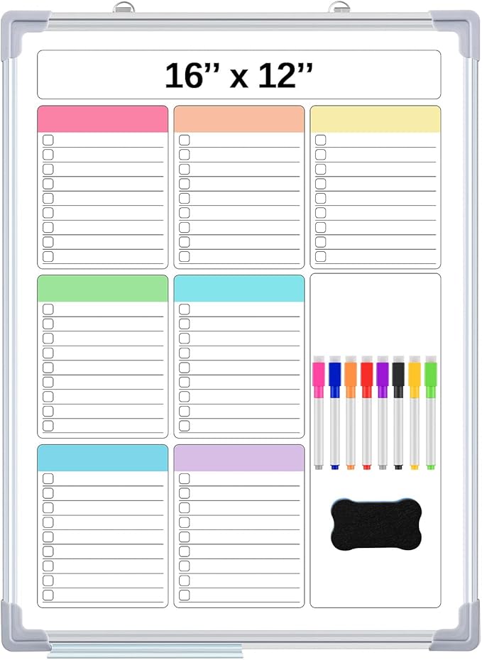 Lincia Magnetic to Do List Whiteboard for Wall, Weekly Dry Erase Board, Hanging Double-Side White Board Calendar for Planning Drawing Memo Home Office Kitchen (16" X 12",White)