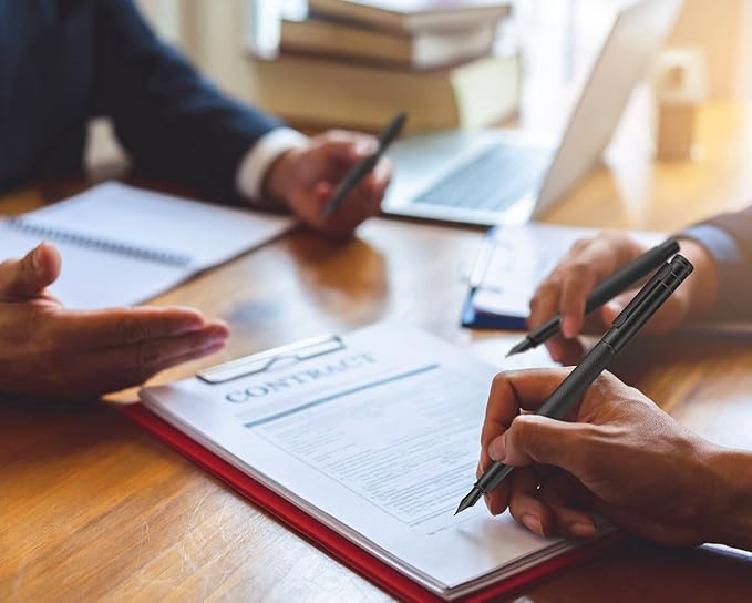 Matte Black Forest Fountain Pen Extra Fine Nib Classic Design with Converter and Metal Pen Box Set by Asvine