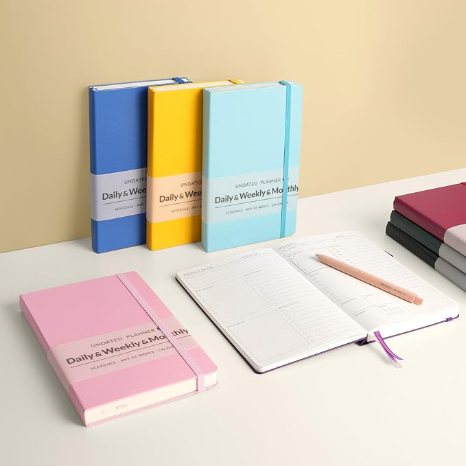 Undated Weekly Planner for 2025, Forvencer Simplified Daily & Weekly & Monthly Calendar Planner, Cute Daily Organizer Notebook, Agenda Journal to Track Goals & Tasks, Start Anytime, A5 Size, Yellow