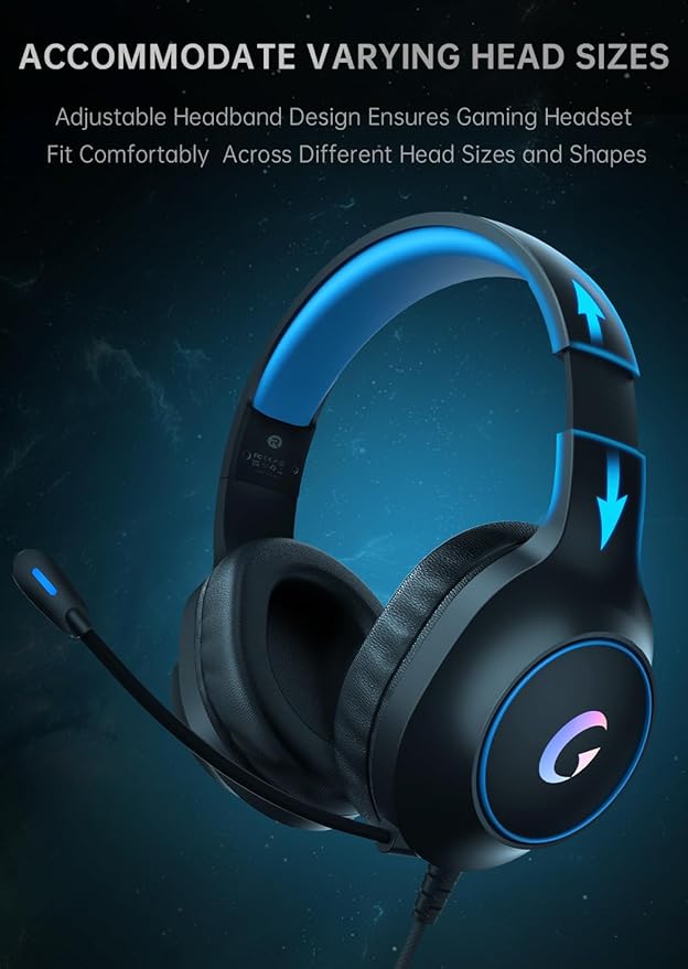 CM7002 Gaming Headset for PS5, PS4, PC, Mac, Switch, Xbox Series, Surround Sound RGB Gaming Headphones with Noise Canceling Microphone, 50MM Dynamic Drivers, 3.5MM Audio Jack, Blue