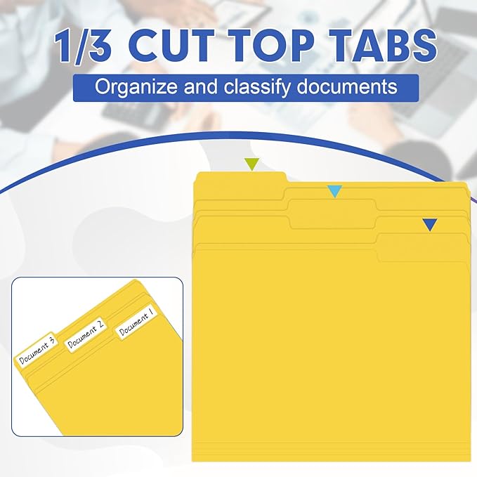 File Folder, HERKKA 30 Pack 1/3 Cut Tab File Folders, File Folders Great for Organizing and Filing, Letter Size, Yellow