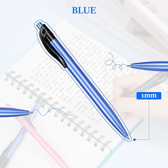 Retractable Blue Ballpoint Pen for Smooth Writing 1.0mm Medium Pack of 50, Click pens with Comfort grip, Idea for Journaling, Planner, Note Taking Office School Supplies