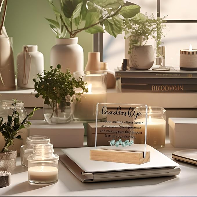 Leadership Gifts Office Decor Acrylic Sign with Wood Stand, Appreciation Gifts for Leader Boss Mentor Bedroom Living Room Desk Cubicle Table Shelf Decor, Boss Manager Gifts for Women Men