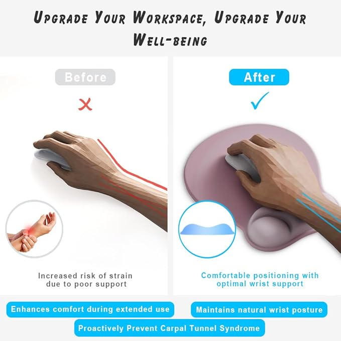 Ergonomic Mouse Pad with Wrist Rest Support&Gel Cushion for Desk; Cute Computer Decor Accessories for Women. Small Mousepad Mat Laptop Pads for Office&Home. Ergo Supplies & Aesthetic (05Azure Dream)