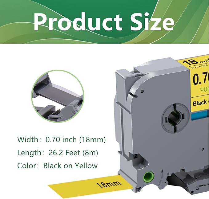 TZe-641 18mm TZe TZ Yellow Tape Compatible with Brother P Touch Label Maker Tape TZ-641 TZe641 TZ641 Label Tape 18mm 0.7 Laminated Black on Yellow for PT-D400AD PT-D610BT Printer, 3-Pack