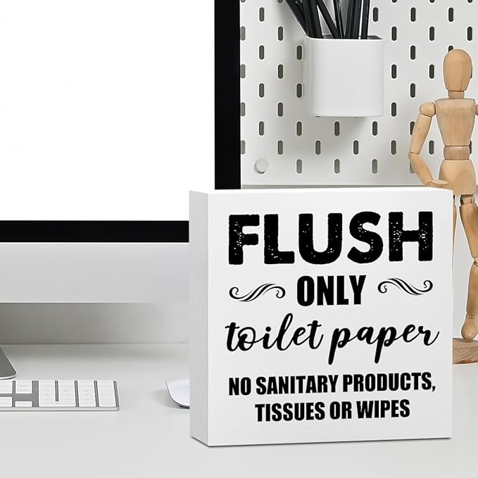 Do Not Flush Sign for Bathroom Rustic Desk Decor Bathroom Sign White Wooden Box Sign Farmhouse Bathroom Rules Wood Plaque Restroom Sign Bathroom Accessories Decor Home Office Shelf Toilet Decorations