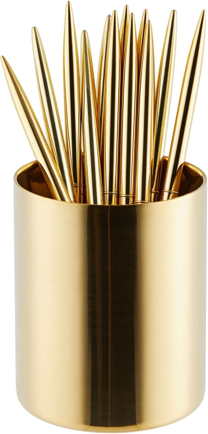 Juvale Desk Organizer Pen & Pencil Holder - 3.2 x 3.9 in, Gold Stainless Steel - Desk Supply Organizer with Gold Pen Cup, Makeup Brush Cup & Vanity Brush Holder