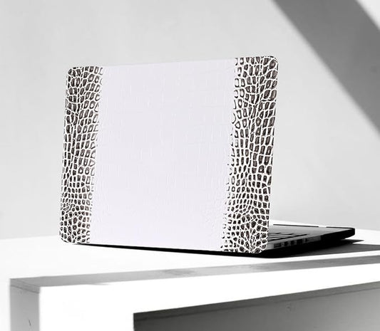 KEROM Compatible with Crocodile MacBook Air 13 Inch Case 2025-2022 M4 M3 M2 A3240 A3113 A2681, Textured Elegant Luxury Aligator Skin Snakeskin PU Leather Hardshell Case & Keyboard Cover, Black White