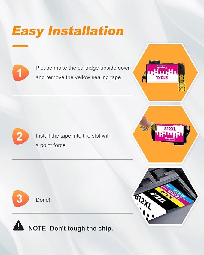 812XL Ink Cartridge Epson Remanufactured Replacement for Epson 812 812XL Ink Cartridges Combo Pack for Epson 812 XL T812XL Work for Workforce Pro WF-7840 WF-7820 WF-7310 EC-C7000 Printer（4 Pack）