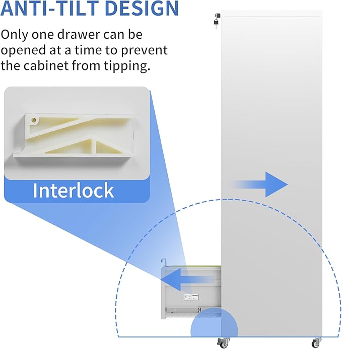 5 Drawer Mobile File Cabinet, Filing Cabinet Home Office for Letter, Legal Size, White