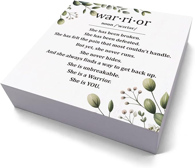 HEYBIG Cancer Motivational Decor Sign, Gifts Breast Cancer Gifts For Mom Warrior Survivor Friend Strength Gifts, Desk Sign Wooden Sign 5.1 X 5.1 Inch