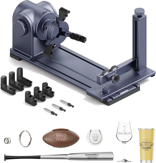 LaserPecker Rotary Extension for LP5/LP4 Engravers, 3-200mm Cylindrical Engraving, 180° Angle Adjustment & Scale Dial - Professional Rotary Module for Rings/Bottles/Cones