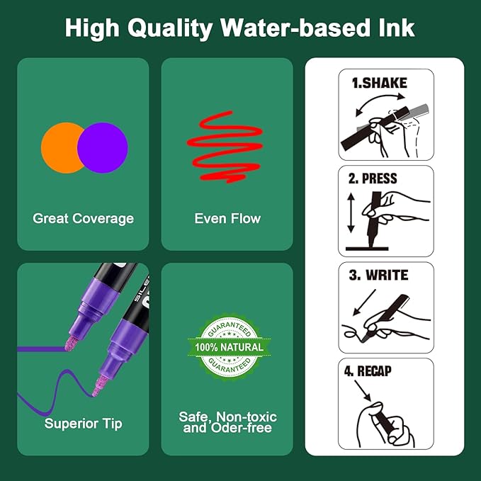 SILENART Chalk Markers Pink 8 Pack - Vibrant Chalkboard Marker for Blackboard Dry Erase Board Windows Glass Mirror Menu Board