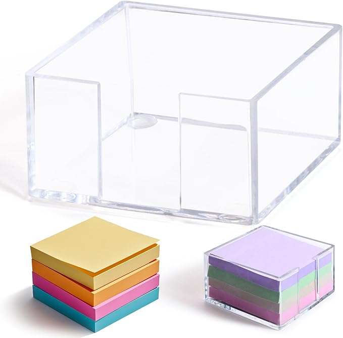 Acrylic Sticky Note Holder, 3 x 3 Clear Acrylic Notepad Holder, Crystal Notepad Organizer Notes Dispenser for School Dorm Home and Office