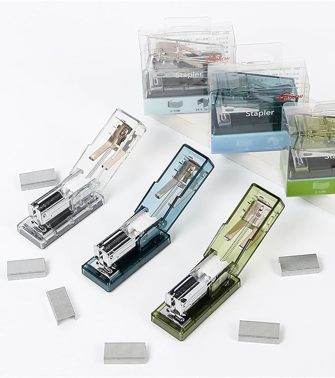 Mini Portable Stapler, 1000 Staples, Clear, 20 Sheets, Manual, Minimalist Style