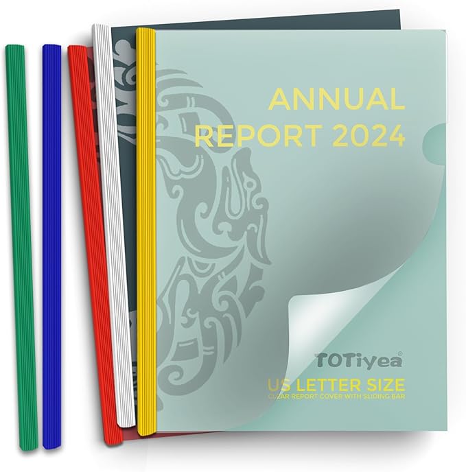 TOTiyea 100 Pack Clear Report Covers with Sliding Bars, 9mm (70 Sheet Capacity) 5 Assorted Colors Sliding Bar File Folders, for Letter Size
