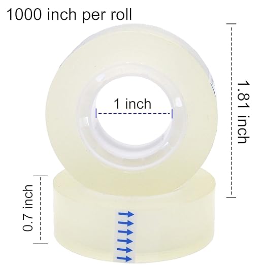 OWLKELA 6 Rolls Transparent Tape Refills, Clear Tape, All-Purpose Transparent Glossy Tape for Office, Home, School