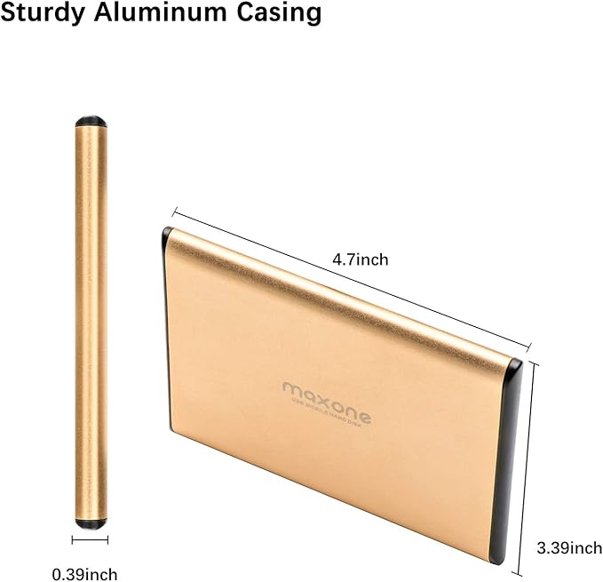 Maxone 1TB Ultra Slim Portable External Hard Drive HDD USB 3.0 Compatible with PC, Laptop, Gold
