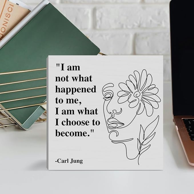 Therapy Office Desk Decor Wooden Box Sign, Mental Health Decor for Home School Counseling Decoration Mental Health Gift for Counselor Psychologist Therapist, I Am What I Choose to Become