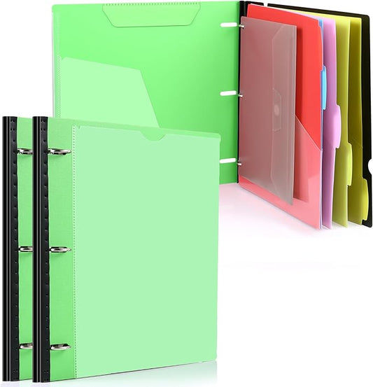 WOT I Telescoping Project Organizer 2-Pack, Refillable Binder with Dividers and Pockets, 13 Pocket Folders, 1 Inch 3 Ring Binder, Green