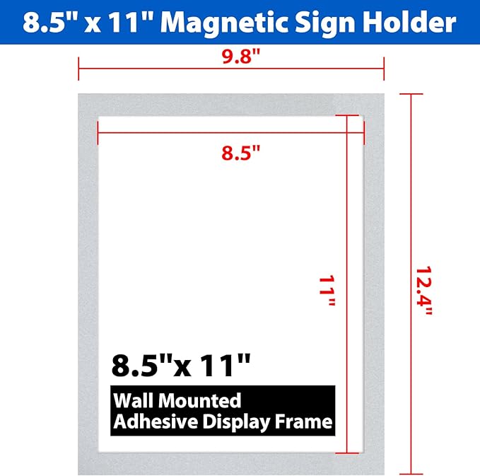 5Packs Magnetic Sign Holder 8.5 x 11, Self Adhesive Display Picture Frame with Magnetic Frame and Clear PVC for Office Store Home Door Window Refrige Magnetic Paper Holder, Silver