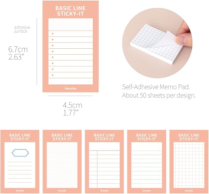 Monolike Basic Line Orange Sticky-it - 6p Set Self-Adhesive Memo Pad 50 Sheets