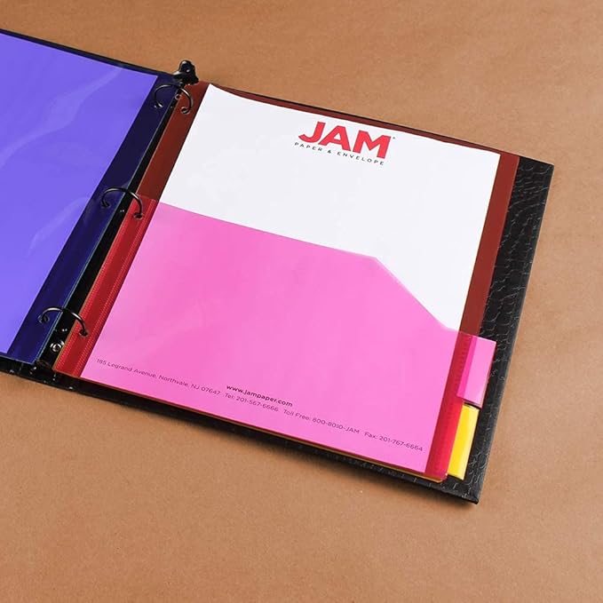 JAM PAPER Plastic Index 5-Tab Dividers w/Double Pockets - 9 3/4 x 11 1/2 - Assorted Multi-Color - 5 Tabbed Dividers/Pack