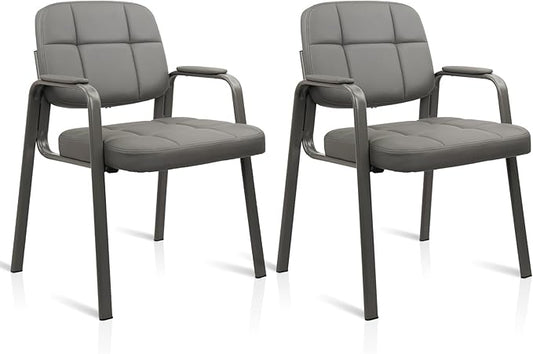 CLATINA Waiting Room Guest Chair with Bonded Leather Padded Arm Rest for Office Reception and Conference Desk(Grey 2 Pack)