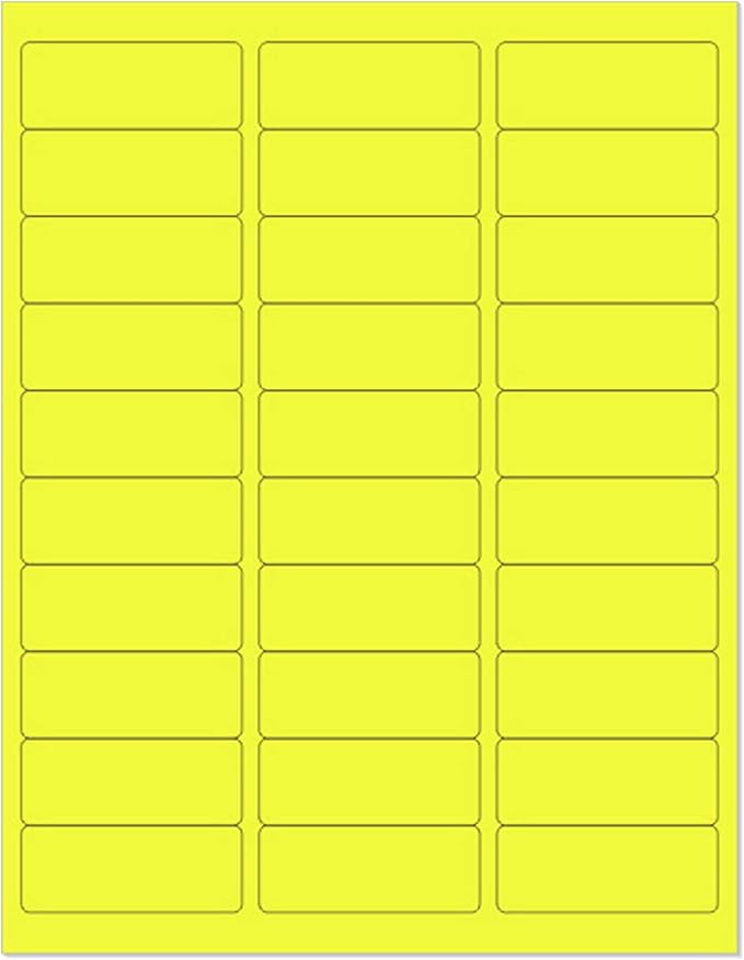 8-1/2 x 11" Neon Color High Light Fluorescent Labels for Laser & Inkjet Printer (Yellow Fluorescent, 1" x 2-5/8" - 30 Per Page | 30,000 Labels)