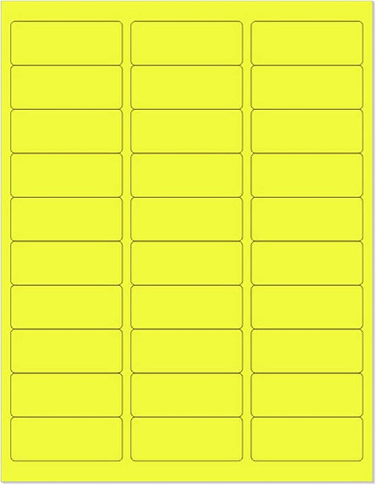 8-1/2 x 11" Neon Color High Light Fluorescent Labels for Laser & Inkjet Printer (Yellow Fluorescent, 1" x 2-5/8" - 30 Per Page | 30,000 Labels)