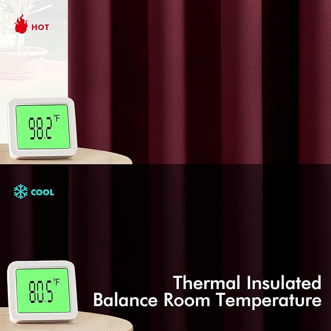 MIULEE Burgundy Red Blackout Curtains for Bedroom Living Room 63 Inches Long 2 Panels, Thermal Insulated Room Darkening Drapes Solid Grommet Top Noise Reduction Christmas Window Treatments 40x63 Inch