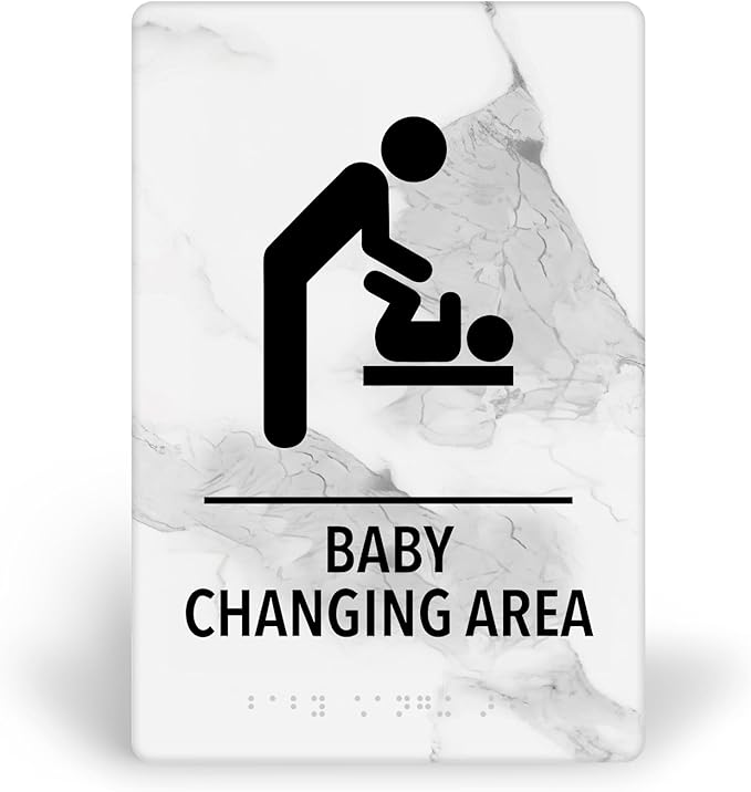 Promot Baby Changing Area Restroom Sign – ADA Braille Bathroom Sign for Business, Self-Adhesive, 9" x 6", Commercial Door Signage, Office Wall Decor - Marble Quartz