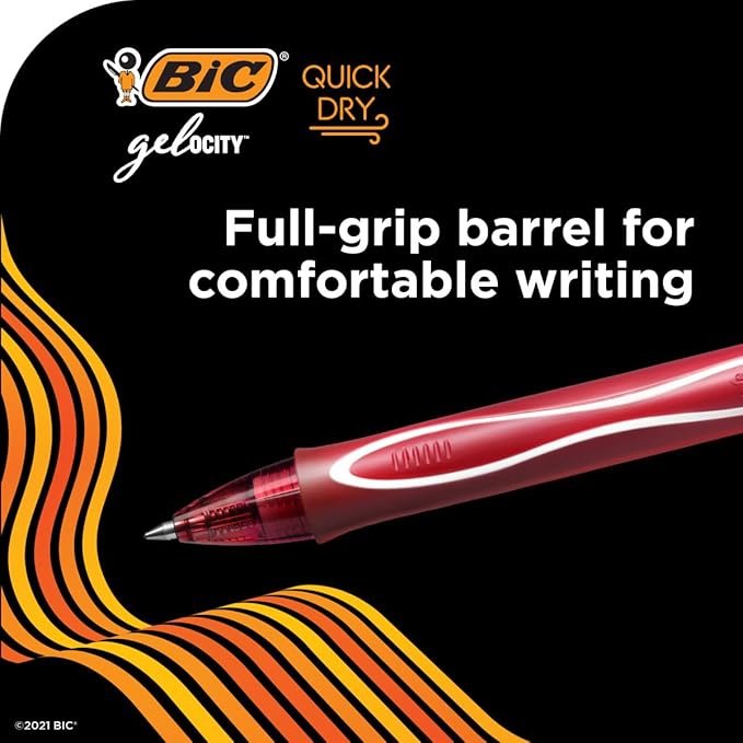 BIC Gelocity Quick Dry Black Gel Pens, Medium Point (0.7mm), 4-Count Pack, Retractable Gel Pens With Comfortable Full Grip