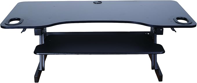 Rocelco 45" Height Adjustable Standing Desk Converter with Triple Monitor Mount and Slide Out Retractable Keyboard Tray - Sit Stand Up Three Screen Tabletop Riser Workstation - Black (R ADRB-45-DM3)