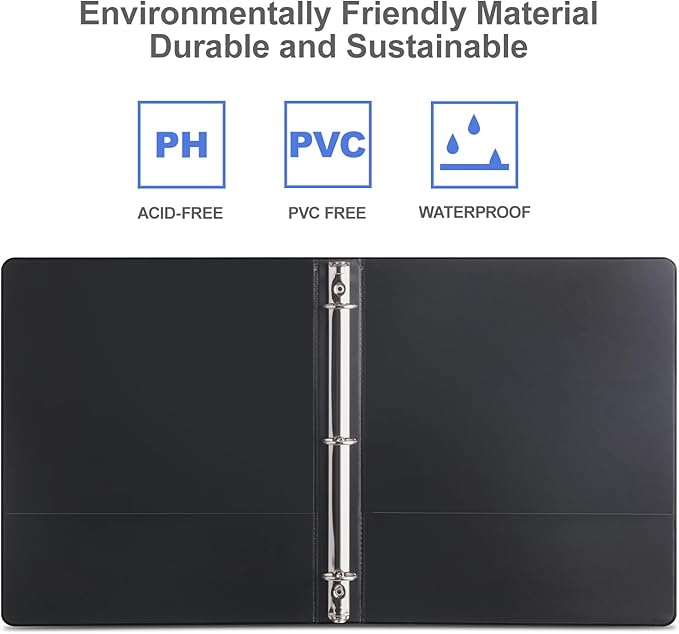 3 Ring Binder 1 Inch, ViVin Sturdy 1"-Round Ring Binder with 2 Interior Pockets, Clear View Cover, PVC-Free, Fits 200 Sheets of 8.5'' x 11'' Paper, Office Home School (12 Pack, Black)