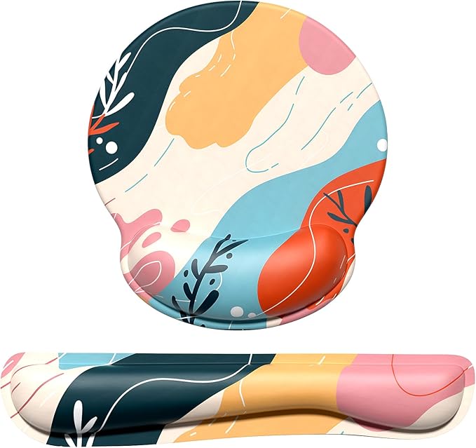 Dapesuom Keyboard Wrist Rest and Mouse Pad with Wrist Support, Cute Memory Foam Cushion for Keyboard and Mouse Set, Ergonomic Pad Rests with Non Slip Base for Easy Typing & Pain Relief, Abstract Art