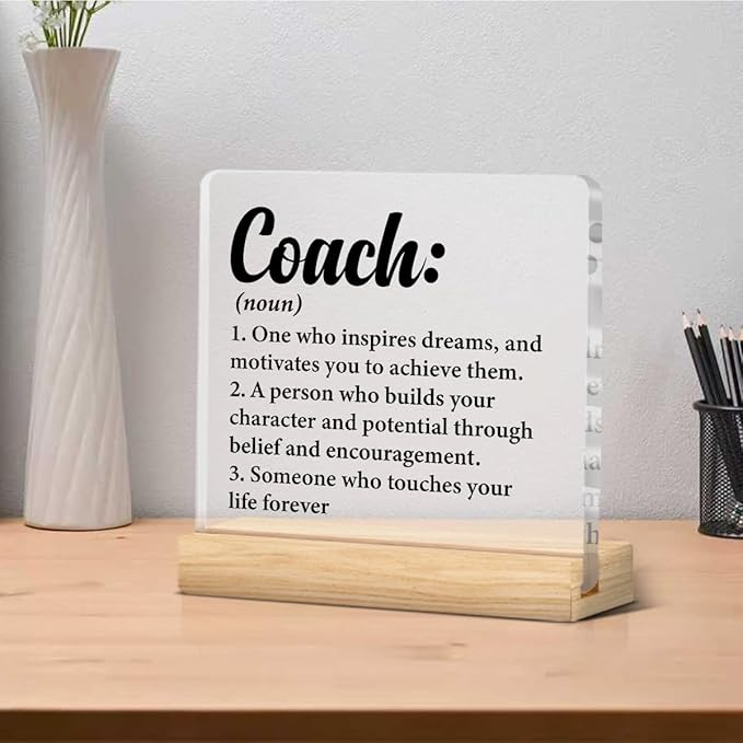 Thank You Coach Gifts for Women Men, Appreciation Gift for Coach Trainer Clear Acrylic Desk Decor Decorative Sign for Home Office, 4 x 4 Inches