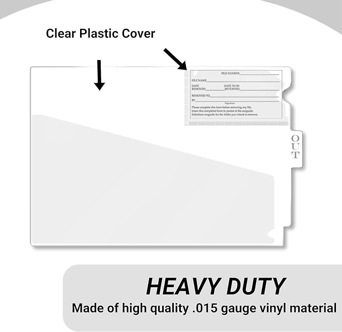 Doctor Stuff - Center Tab Vinyl Outguides, Diagonal Cut Front Pocket, Top Charge Out Slip Pocket, Plastic File Folder, Letter Size 9" x 13-1/4", White, 50/Box
