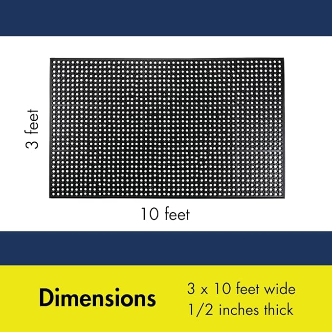 NoTrax 3' x 10' Anti-Fatigue Lightweight Restaurant Rubber Floor Mat with Drainage Holes, Beveled Edges, Non-Slip Mats, Black, T30 Competitor, T30S0310BL