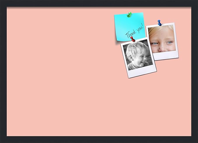 PinPix 27x19 Inch Cork Bulletin Board. This Decorative Framed Pin Board Comes with Pink Pastel Design and a Satin Black Frame. Ideal for Home Office Decor or Message Board (PinPix-1813)