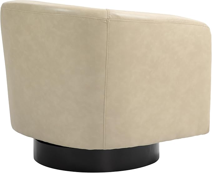 UIXE Faux Leather Swivel Accent Chair with Wood Base, Modern Upholstered Barrel Chairs for Living Room, Comfy Round Armchair Single Sofa Bedroom Reading Seat - 31" W, Cream