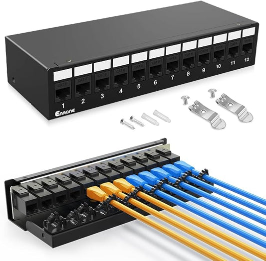 12Port Patch Panel CAT6 Keystone Patch Panel Shielded Network Patch Patch with Smart Cable Management for Home/Office Network (1U 12Port, CAT6)