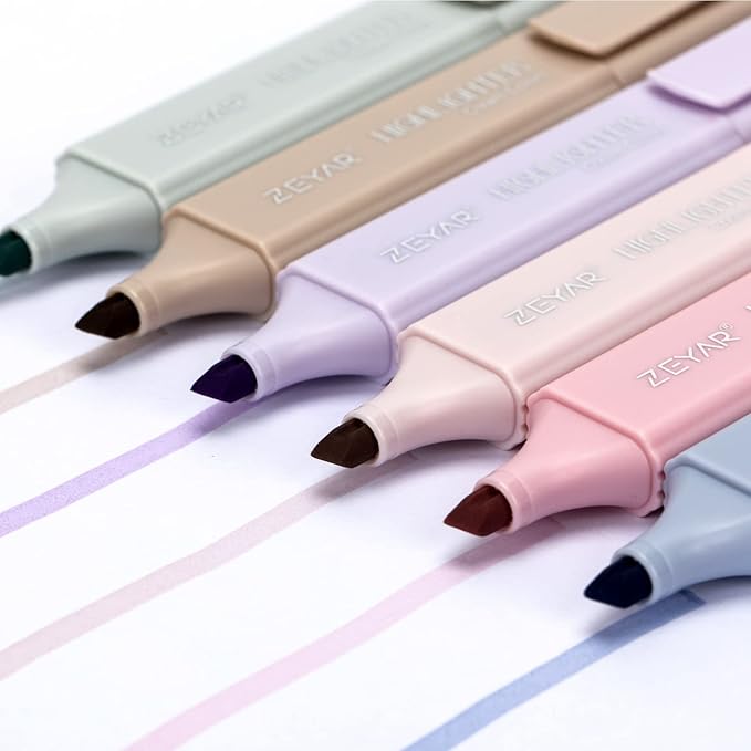 ZEYAR Highlighter Pen, Cream Colors Chisel Tip, Aesthetic Highlighter Marker, Water Based, Quick Dry, No Bleed, for Bible Study Notes School Office (6 Delight Colors)