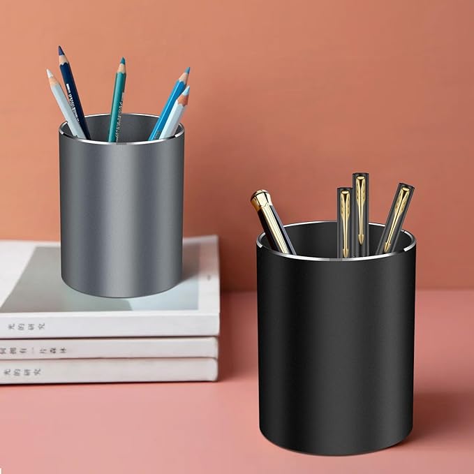 Pen holder, aluminum alloy waterproof pen holder, desktop simple and modern minimalist, multifunctional office supplies for families, kids and schools Grey