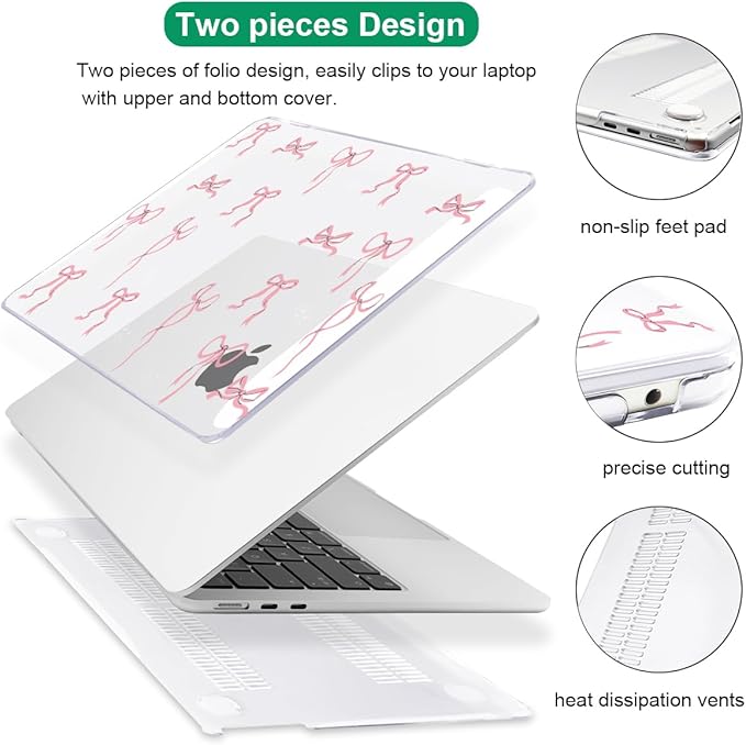 for 2025 M4 MacBook Air 13.6 inch Case 2024 M3 A3113 2022 2023 A2681 M2 Chip,Crystal Plastic Pattern Hard Case Keyboard Cover Screen Film for MacBook Air 13.6 M4 A3240 Touch ID, Pink Bowknot