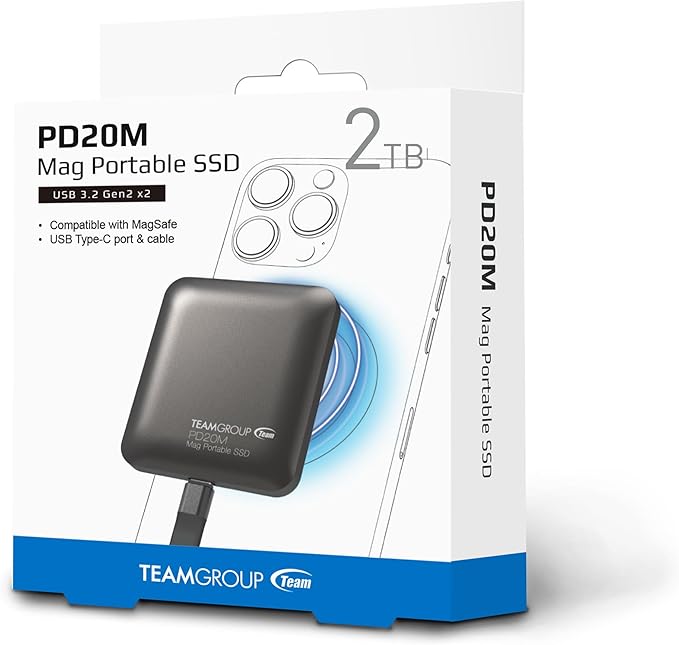 TEAMGROUP PD20M 2TB Magnetic External SSD Read up to 2000MB/s USB 3.2 Gen 2x2 Type-C 4K ProRes HDR Record iPhone 15&16 Pro Max,iPad TPSEG2002T0C108