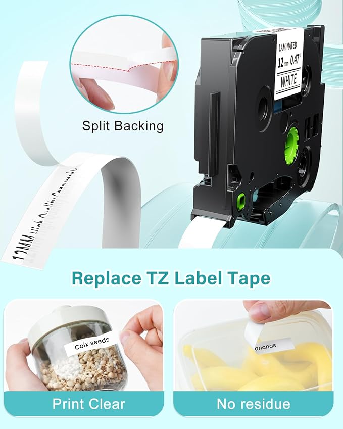 Label Maker Refill for PT-2040 D410 D400 1880 1290 H103w H110bp Compatible with Brother P touch Label Tape TZe-231 TZe231 TZ 12mm 0.47 Inch Laminated Black on White Ptouch Edge Tape 1/2"x 26.2', 10PK